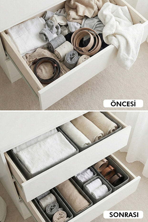 GuleHome 6'lı Çekmece Dolap İçi Düzenleyici Saklama Kutusu Organizer Set Gri