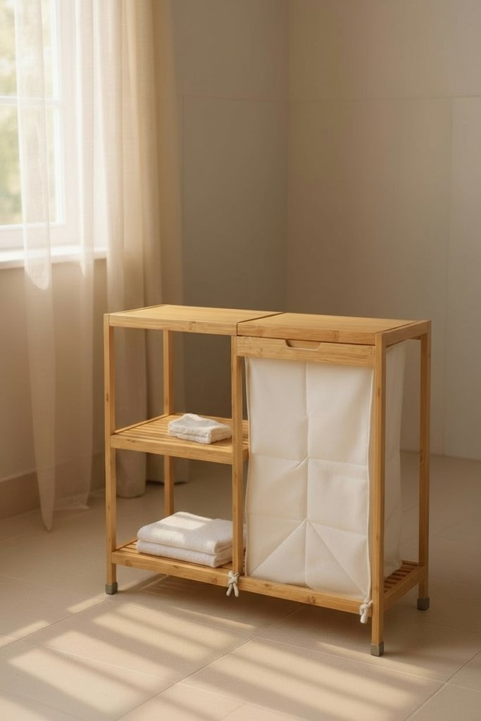 Gule Home Bambu Çamaşır Sepetli Raflı Düzenleyici
