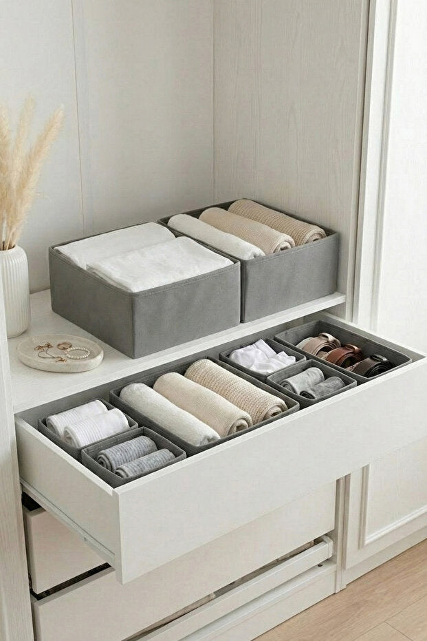 GuleHome 6'lı Çekmece Dolap İçi Düzenleyici Saklama Kutusu Organizer Set Gri