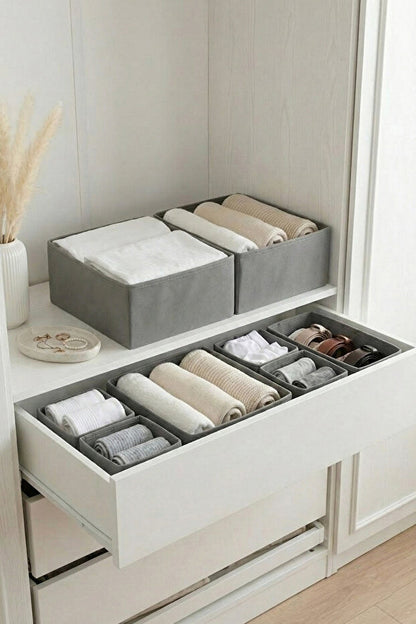 GuleHome 6'lı Çekmece Dolap İçi Düzenleyici Saklama Kutusu Organizer Set Gri