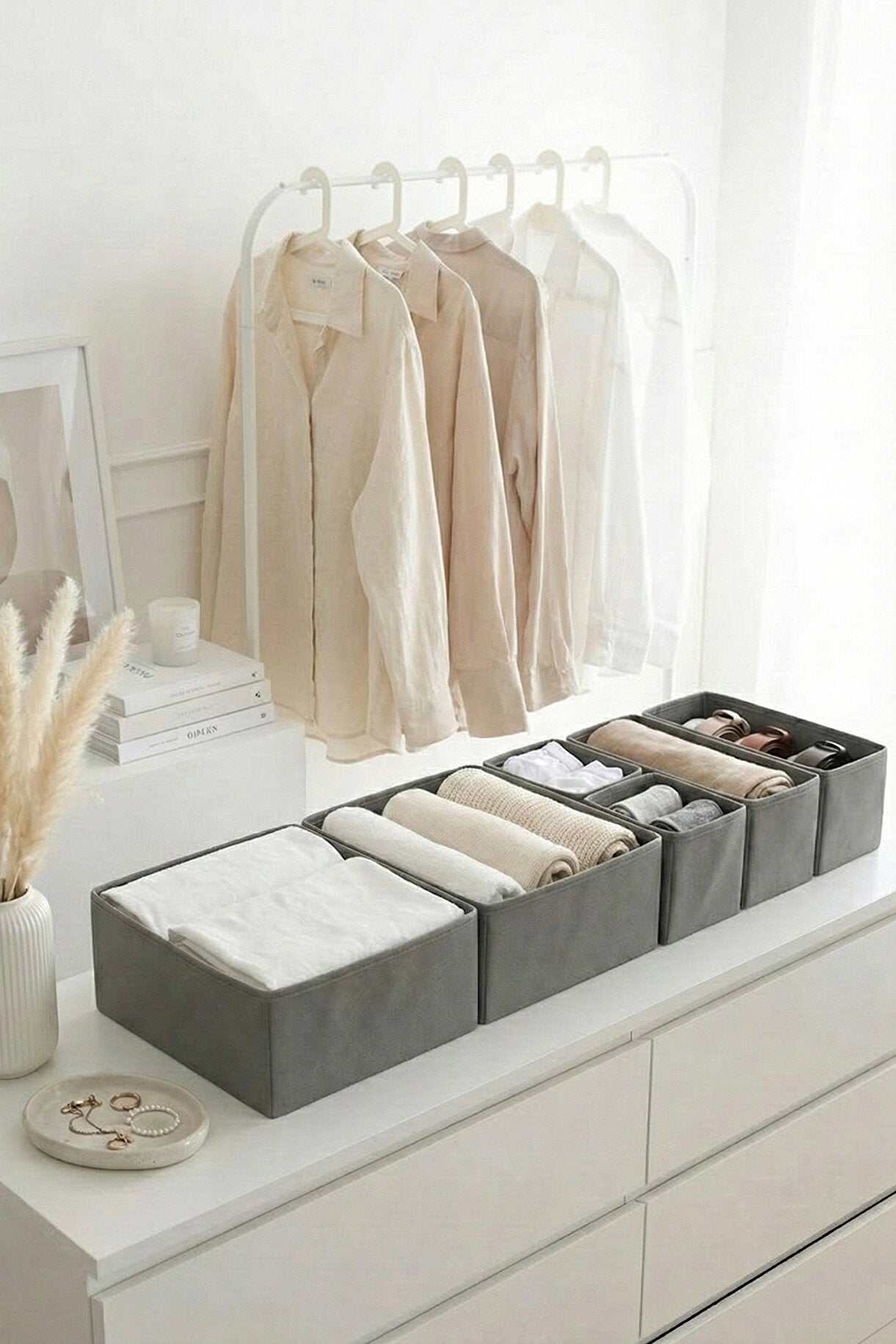 GuleHome 6'lı Çekmece Dolap İçi Düzenleyici Saklama Kutusu Organizer Set Gri