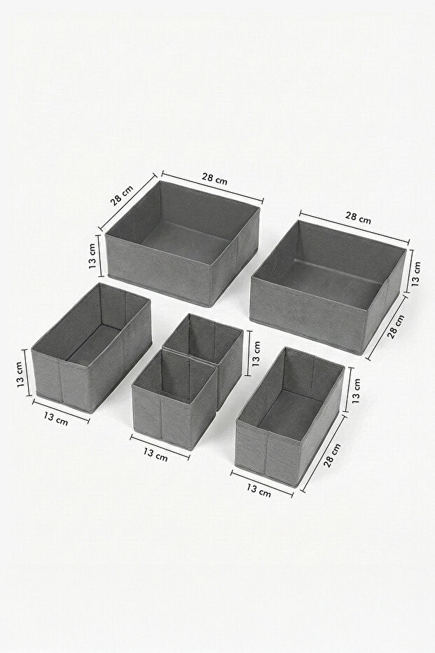 GuleHome 6'lı Çekmece Dolap İçi Düzenleyici Saklama Kutusu Organizer Set Gri