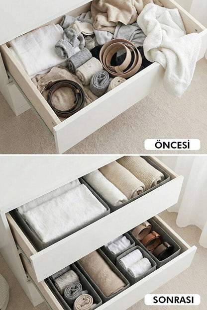GuleHome 6'lı Çekmece Dolap İçi Düzenleyici Saklama Kutusu Organizer Set Gri