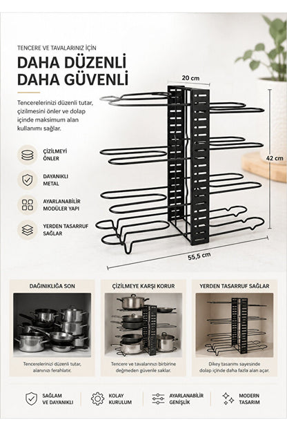 GuleHome Siyah 8 Katlı Ayarlanabilir Tencere Tava Düzenleyici
