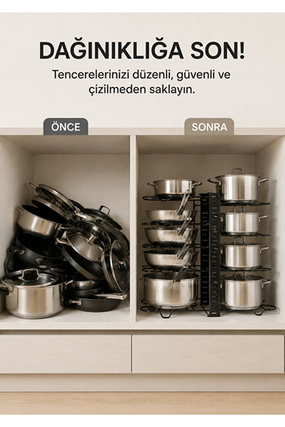 GuleHome Siyah 8 Katlı Ayarlanabilir Tencere Tava Düzenleyici