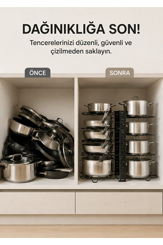 GuleHome Siyah 8 Katlı Ayarlanabilir Tencere Tava Düzenleyici