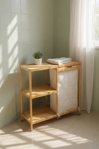Gule Home Bambu Çamaşır Sepetli Raflı Düzenleyici