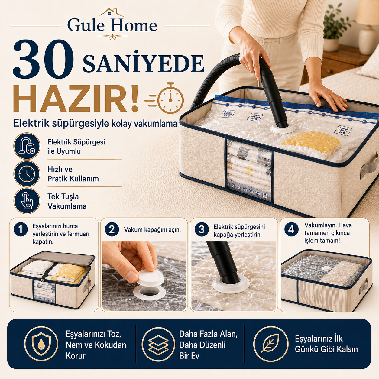 Gule Home 2’li Vakumlu Hurç Seti Large + XXLarge Bez Çantalı Saklama Hurcu