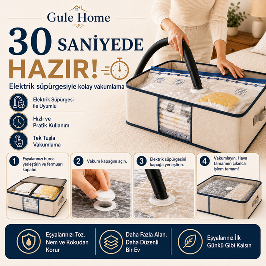 Gule Home 2’li Vakumlu Hurç Seti Large + XXLarge Bez Çantalı Saklama Hurcu