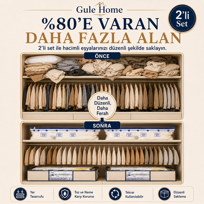 Gule Home 2’li Vakumlu Hurç Seti Large + XXLarge Bez Çantalı Saklama Hurcu
