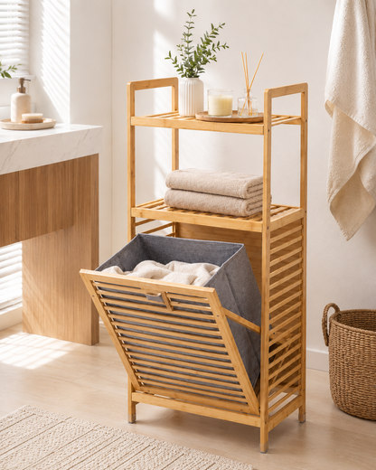 Gule Home Bambu Çamaşır Sepetli Raflı Düzenleyici