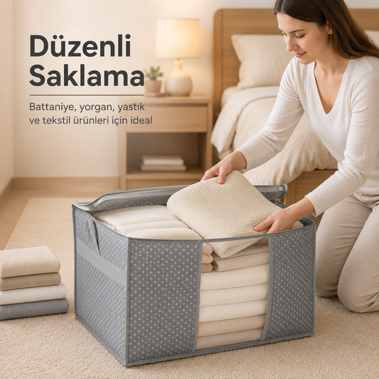 GuleHome Pencereli Yastık Hurcu 75x40x40 cm – Geniş Hacimli Düzenleyici Saklama Çantası
